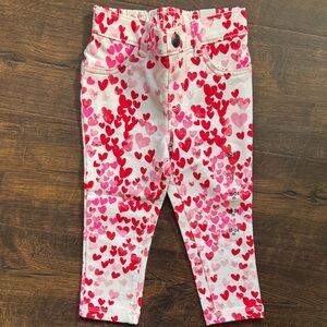 The Children's Place White Leggings with Pink & Red Heart Print
